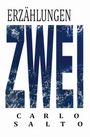 Text: "ERZÄHLUNGEN ZWEI CARLO SALTO". Großes Wort "ZWEI" mit Meereswellenmuster gefüllt.