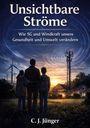 "Unsichtbare Ströme" und "Wie 5G und Windkraft unsere Gesundheit und Umwelt verändern" davor Familie bei Sonnenuntergang.