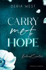 Text: "Carry me to Hope" von Deria West, "Beloved Soul(s)", "Romance Suspense". Blauer Hintergrund mit weißen Blumen.