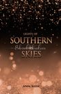 Text: „Lights of Southern Skies Behind Shadows“. Name: „Ani K. Weise“. Funkelnde Lichter vor einem dunklen Hintergrund.