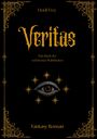 "Veritas. Das Buch der verlorenen Wahrheiten. Heidi Frey. Fantasy Roman." Ein Auge umgeben von Sternen, verziertem Rahmen.