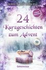 „24 Kurzgeschichten zum Advent. Geheimnisse.“ Eine geöffnete Truhe strahlt Licht aus, umgeben von verschneiten Tannen.