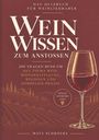Buchtitel: "Wein Wissen zum Anstoßen". Illustration eines Weinglases vor einer Landschaft mit Weinbergen.