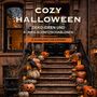 "COZY HALLOWEEN. DEKO-IDEEN UND KÜRBIS-SCHNITZSCHABLONEN. 30 SCHABLONEN ZUM KOPIEREN." Herbstliches Treppenhaus mit Kürbissen.