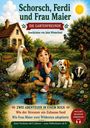 „Schorsch, Ferdi und Frau Maier“, „Zwei Abenteuer in einem Buch“, zeigt ein Mädchen mit Tieren in idyllischer Landschaft.