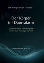 "Der Körper im Daueralarm" von Elke Brunnhuber. Dunkler Hintergrund, abstrakte Wellenlinie unten.