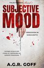"SUBJECTIVE MOOD", Band 1, "OBSESSION IM KONJUNKTIV". Hand mit Schmuck, blutrote Spritzer auf hellem Hintergrund.