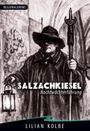 "Salzachkiesel: Nachtwächterführung" von Lilian Kolbe. Zeichnung zeigt Nachtwächter mit Laterne und Speer im Gewand.