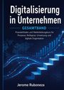 „Digitalisierung in Unternehmen“ – Leitfaden für Prozesse und digitale Organisation. Blaue Datenströme und Aufstieg.