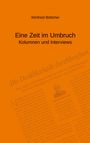 Text: "Winfried Böttcher. Eine Zeit im Umbruch. Kolumnen und Interviews." Orange Hintergrund, Zeitungsausschnitt-Hintergrund.