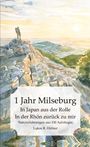 Text: "1 Jahr Milseburg. In Japan aus der Rolle. In der Rhön zurück zu mir. Naturerfahrungen aus 100 Aufstiegen. Lukas R. Hüfner." Aquarell: Person auf Bergspitze, Sonnenuntergang.