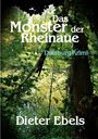 "Das Monster der Rheinaue" und "Duisburg-Krimi" vor einem dichten, grünen Wald mit Bäumen und Pflanzen am Wasser.