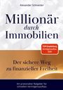 Buchtitel: "Millionär durch Immobilien". Untertitel: "Der sichere Weg zu finanzieller Freiheit". Autor: Alexander Schneider.