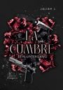 Text: "LA CUMBRE SEIN UNTERGANG" und "MAFIA ROMANCE". Ein Messer und eine Pistole sind über roten und schwarzen Blumen.