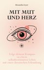 "Mit Mut und Herz" von Alexandra Leyer zeigt ein stilisiertes Auge mit Sternen und einem Kompass-Symbol.