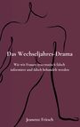 „Das Wechseljahres-Drama: Wie wir Frauen systematisch falsch informiert und falsch behandelt werden“ von Jeanette Fritsch. Minimalistische schwarze Linien auf violettem Hintergrund.