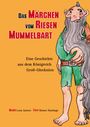 „Das Märchen vom Riesen Mummelbart“; Illustration eines Riesen mit langem Bart vor orangefarbenem Hintergrund.