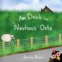„Am Deich in Neuhaus Oste“ und „Annika Hauns“ auf grüner Wiese mit Schaf, Haus, Zaun und schwarzem Huhn mit Herzbrille.