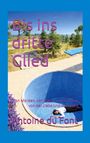 "Bis ins dritte Glied" und "Antoine duFont" in lila Schrift auf blauem Hintergrund. Mensch in leerem Pool.