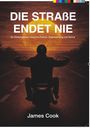 "Die Straße endet nie" und "Ein Motorradleben zwischen Freiheit, Verantwortung und Demut." Motorradfahrer fährt in Sonnenuntergang.