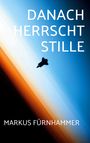„DANACH HERRSCHT STILLE“ oben, „MARKUS FÜRNHAMMER“ unten. Silhouette eines Raumschiffs vor blau-rot-weißem Hintergrund.