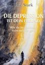 "Uwe Stark. DIE DEPRESSION IST DEIN FREUND. Wie du im Dunkeln nicht verloren gehst." Illustration: Person im Lichtstrahl.