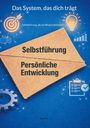 Text: "Das System, das dich trägt", "Selbstführung, die im Alltag funktioniert", "Selbstführung", "Persönliche Entwicklung". Illustration mit Zielscheibe, Glühbirne, Diagramm, Zahnrad.