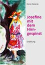 Titel: "Josefine mit dem Hirngespinst". Illustration einer Frau mit langem Haar und rotem Hut vor einem Baum.