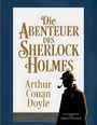 „Die Abenteuer des Sherlock Holmes“, Arthur Conan Doyle. Silhouette eines Mannes mit Pfeife und Hut links unten.