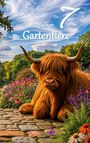 „Die 7 magischen Gartentiere“ und „Bele Blum“. Flauschiger Ochse auf Blumenweg bei sonnigem Himmel.