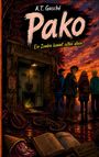 „A.T. Gasché: Pako, Ein Zombie kommt selten allein.“ Vier Jugendliche vor einem düsteren Gebäude bei Sonnenuntergang.