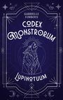 "Gabrielle Forboes: Codex Monstrorum Lupinotuum." Weiße Konturen eines heulenden Wolfes, umgeben von mystischen Mustern.