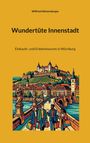 "Wundertüte Innenstadt," Einkaufs- und Erlebnistouren in Würzburg. Illustration: Menschen spazieren über Brücke mit Einkaufstaschen.