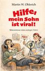 „Hilfe, mein Sohn ist viral!“ Illustration: Ein Vater liest erschrocken Zeitung; sein Sohn macht ein Video.