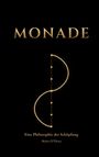 "MONADE" in großen Buchstaben, darunter "Eine Philosophie der Schöpfung" und "Mario D'Elena". Goldene, funkelnde Linie.