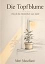 "Die Topfblume. Durch die Dunkelheit zum Licht. Meri Museliani." Illustration einer Pflanze im Topf auf einer Fensterbank.