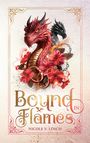 „Bound in Flames“ von Nicole V. Lösch. Ein roter Drache mit Blumen, Ketten und Feuerelementen. Eher eine Illustration.