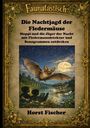 "Die Nachtjagd der Fledermäuse" von Horst Fischer. Illustration: Fledermaus fliegt über Wasser, Menschen mit Detektor.