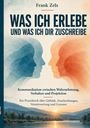 „Was ich erlebe und was ich dir zuschreibe“ von Frank Zels. Silhouetten in Blau und Orange, darunter eine Landschaft mit Sonnenuntergang.