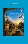 Text: "La Pastorella", "Begehbare Wege", "Zukunft", "Gegenwart", "Vergangenheit". Landschaft mit Rittern, Schloss, Wegweiser.