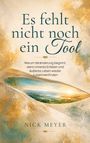 Buchtitel: "Es fehlt nicht noch ein Tool". Autor: Nick Meyer. Landschaftsmotiv mit sonnigem Himmel und Hügeln im unteren Bereich.