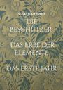 SEBASTIAN MAHR. DIE BESCHÜTZER. DAS ERBE DER ELEMENTE. DAS ERSTE JAHR. Hintergrund mit blauen Pflanzenmustern.