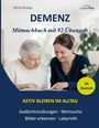 „DEMENZ Mitmachbuch mit 92 Übungen“ in großer Schrift. Zwei Frauen schauen in ein Buch, eine älter, die andere jünger.