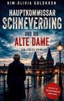 Titel: "Hauptkommissar Schneverding und die alte Dame". Im Hintergrund Abendstimmung in Lübeck mit Holstentor.