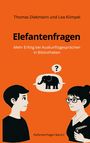 "Elefantenfragen: Mehr Erfolg bei Auskunftsgesprächen in Bibliotheken." Zwei Personen-Gesichter, Elefant in Sprechblase.