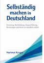 „Selbständig machen in Deutschland“ ist der Titel. Design mit blauen geometrischen Formen am unteren Rand.