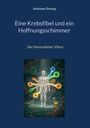 Text: "Johannes Simang. Eine Krebsfibel und ein Hoffnungsschimmer. Der Nanoroboter Viktor." Illustration eines muskulösen Körpers umgeben von bunten Molekülen.
