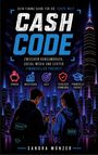 Oben: "Dein Finanz-Guide für die 'echte Welt'", "Cash Code". Unten Symbole für Sparen, Investieren. Skyline bei Nacht.