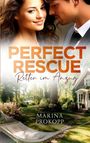 "Perfect Rescue: Retter im Anzug", Marina Prokopp. Ein Paar lächelt, im Hintergrund ein Garten mit Hängematte vor einem Haus.
