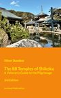 "Oliver Dunskus, The 88 Temples of Shikoku, A Veteran's Guide to the Pilgrimage, 3rd Edition, Archtop Publications."  
Ein traditionelles Tempelgelände mit Teich im Vordergrund.